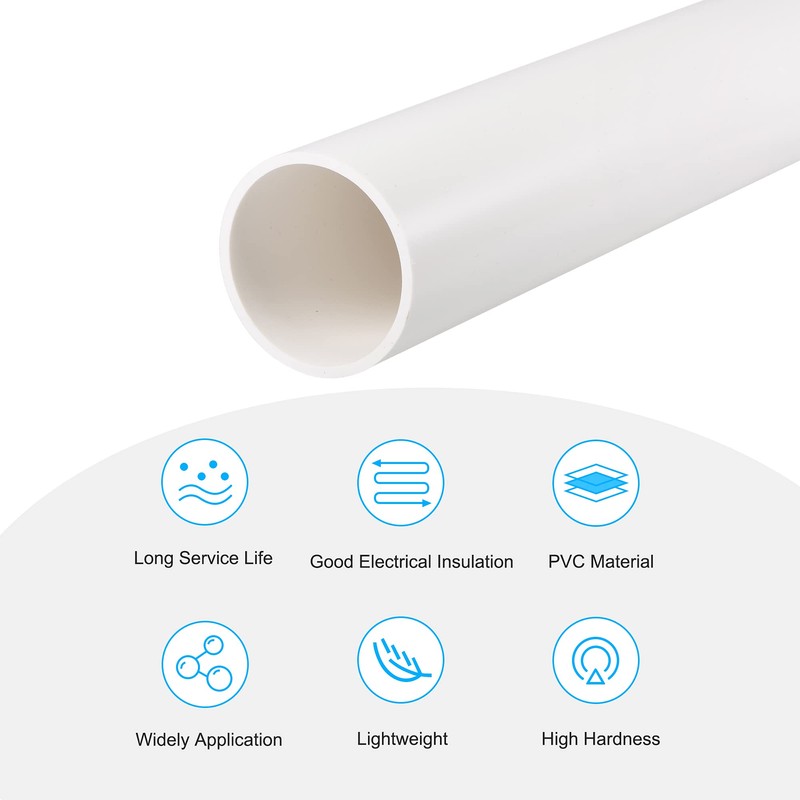 sourcing map PVC Rigid Round Pipe 45.2mm ID 50mm OD