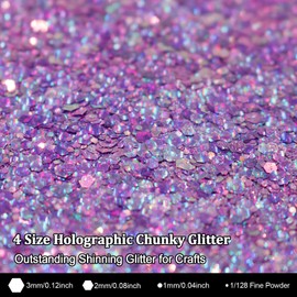 Renfio Chameleon Mermaid Chunky Glitter, 1.76oz/50g 3D Holographic Purple Chunky Glitter for Snowglobe Tumbler,Craft,Resin,Nail,Slime,Festival Decor