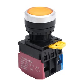 APIELE 22mm Momentary Push Button Switch Metal Head Plastic Body 110V AC/DC 1NO 1NC Led Self-Reset (Yellow)