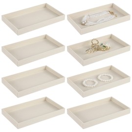 OMISTAR 8 Pcs Velvet Jewelry Trays, Stackable Jewelry Drawers Organizer Trays, Beige Wooden Jewelry Storage Trays 8.3 x 4.9 x 0.9 in, Jewelry Trays for for Earring Ring Necklace Pendants Bracelet
