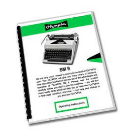 Olympia SM9 De Luxe Typewriter Operating Instructions (1967-1969) Gray User Manual SM-9 Reproduction of Grey Vintage Original