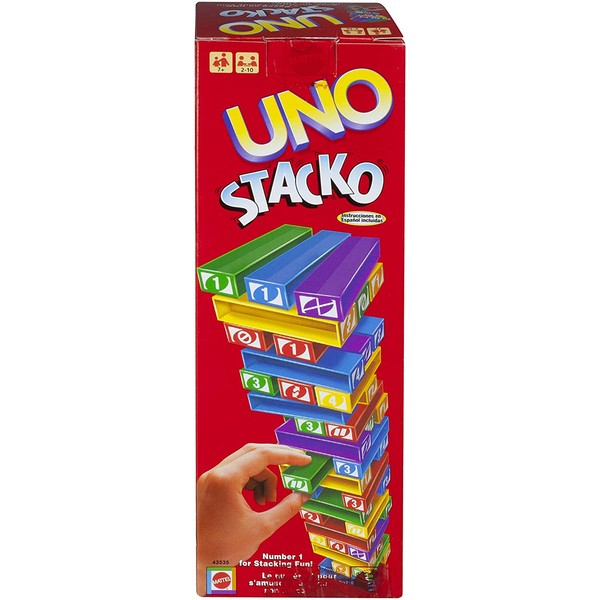 Mattel Games UNO StackoGame for Kids and Family with 45 Colored Stacking Blocks, Loading Tray and Instructions, Makes a Great Gift for 7 Year Olds and Up (43535)
