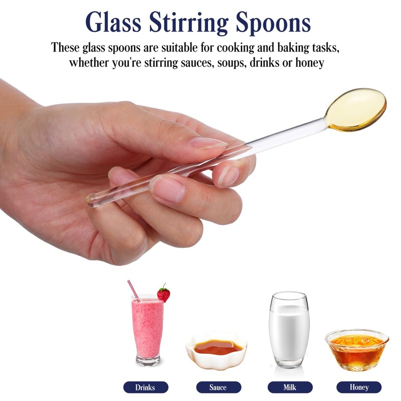 Glass Stirring Spoons Long Handle, 6-Pack Heat-Resistant Coffee Spoon for