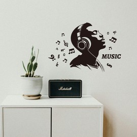 PLIGREAT DJ Music Notes Wall Decals Removable Vinyl Black Silhouette Headphones Wall Stickers Music Theme Wall Decals for Music Lovers Bar Living Room Bedroom Decoration DIY Home Wall Art Decor