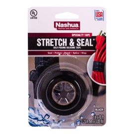 Nashua Self-Fusing Rubber Stretch and Seal Tape, 20 mil Thick, 10' Length, 1" Width, Black