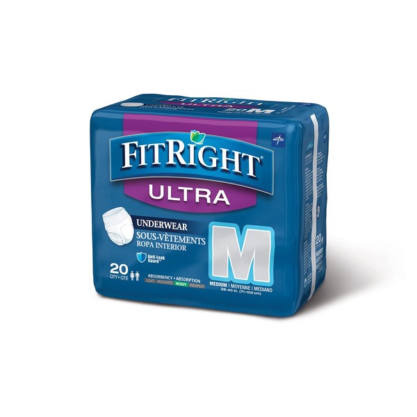 FitRight Ultra Adult Incontinence Underwear, Heavy Absorbency, Medium, 28 - 40, 4 Packs of 20 (80 Total)