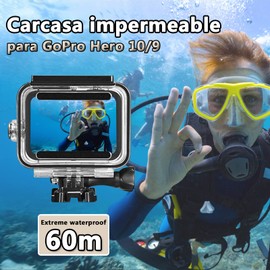Funda Impermeable para gopro Hero 9/10/11/12, Resistente al Agua Estuche para Accesorios Cámaras, Maletín Profesional de Buceo con Lente de Cristal Templado para Fotografiar con Claridad Bajo Agua