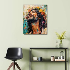 Jesus Paint by Numbers Kit for Adults, Jesus Christ Portrait Savior Face DIY Paint by Numbers, Modern Colorful Religious Colorful Art Paint by Numbers Kit for Adults Canvas Art 16x20Inch With Frame