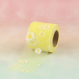 1Pcs Flower Daisy Ribbon, 6cm x 23m Summer Spring Decorative Ribbon for DIY Crafts, Gift Wrapping, Wedding Party Decoration