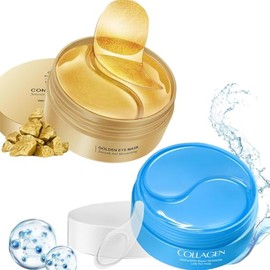 120Pcs Bolsas y Ojeras Parches de Ojo, 60PCS 24K Gold Parches Ojos+ 60PCS Colágeno Mascarillas Ojos, Tratamiento Antiarrugas, Secos y Líneas Finas, Hidratante Contorno de Ojo Antiarrugas