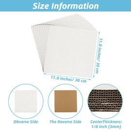 Acrux7 50 Pack 12 x 12 x 1/8 Inch Corrugated Cardboard Sheets Square Large Cardstock Flat Cardboard Inserts for Mailing, Packaging, Shipping, Backing, Craft