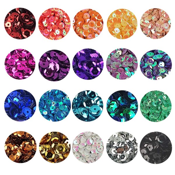 Anyasen Sequins for Crafts, 8000 Pieces, Sequins Kit, Sequins, Crafts, Loose Sequins, Cup, Iridescent Spangles for DIY Crafts, Making, 20 Colours, 6 mm