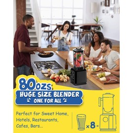 CRANDDI Commercial Blenders 1800W, 80oz Professional High-Speed Countertop Blenders for Smoothies, Self-Cleaning, Come with Tamper and 20oz to-go cup, K95 (Black)