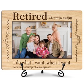 ukebobo Retirement Picture Frames, Happy Retirement Picture Frame, Retirement Gifts for Women Men Boss Coworkers Family, Wood Photo Frame with Stand for Desk Decor, 8 x 6 Inches-448