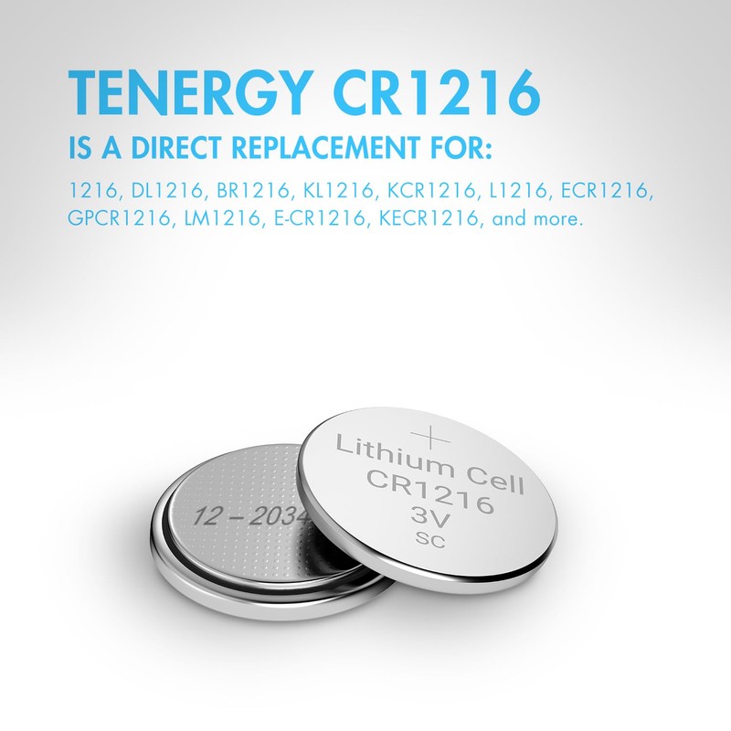 Tenergy CR1216 3V Lithium Button Cell Battery, for Watches, Mini
