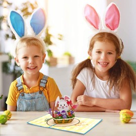 JUESMOS Easter Pop Up Card with Envelopes,3D Pop Up Easter Cards for Kids Happy Easter Gifts Cards Easter Eggs Bunny Flower Greeting Cards for Kids Friends Family Husband Wife Mom Dad