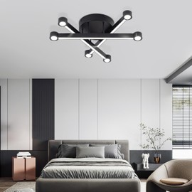 WELAKI LED Mount Ceiling Light, 30W Black Modern Close to Ceiling Light, Dimmable 3000K-6000K, 3 Lights LED Ceiling Lamp for Bedroom, Living Room, Dining Room, Kitchen