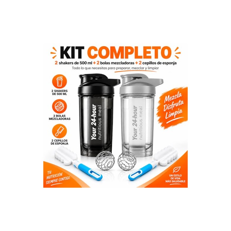 2 Piezas Shaker para Proteina 500ML con 2 Bolas y