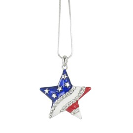 Today's Loot Fireworks USA Flag Star & Stripes 4th July Red White & Blue Pendant Necklace