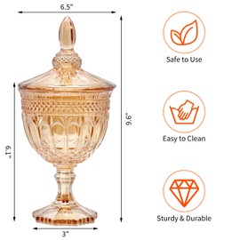 30 oz Glass Apothecary Candy Jar with Lid - Clear Elegant Retro Tall Decorative Buffet Jar for Wedding, Organizer Storage Canister, Candy Buffet, Small Home Decor (Amber)