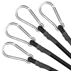 ZHOUBIN 18 Inch Black Bungee Cords with Carabiner Hooks, Black-4Pcs