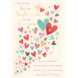 Son and Daughter-in-Law Anniversary Card - Floral Love Hearts Design - Eco-Friendly - Recyclable