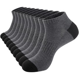eallco 10 Pairs Mens Ankle Socks Low Cut Socks for Men Athletic Socks Breathable Cushioned, 10 Pairs Grey, One Size