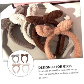 FRCOLOR 4Pcs Plush Ear Headbands Soft Decorative Hair Accessories for Make Up and Face Washing Hair Hoops Grey Pink Coffee White Durable Stylish Multi Occasion Use