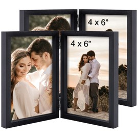 ORIVAN 2 Pack 4x6 Double Picture Frames Hinged Folding Photo Frames with Glass Vertical Stand Frames (Black)