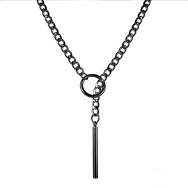 Black Long Necklaces for Women Gothic Stainless Steel Slip Chain Choker Necklaces Punk Cuban Link Lariat Y Necklace with Bar Pendant Goth Rock Collar Jewelry (Black)