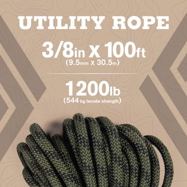Atwood Rope MFG 3/8” inch 100ft Braided Utility Rope. Camouflage, 100ft Made in USA, Lightweight Strong Versatile Rope for Camping, Survival, DIY, Knot Tying