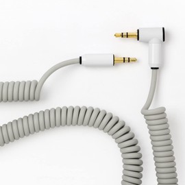 Candycord Audio Cable by myVolts, Straight Mini Jack to Angled Mini Jack, Curly 100cm to 200cm, Powder Grey Colour