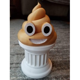 Znet3D Poop Emoji Trophy - Hand Painted Poop Emoji - Golden Poop on White Pillar