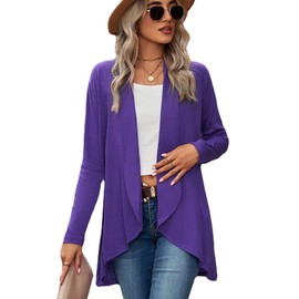 Famulily Womens Autumn Winter Long Sleeve Cardigans Oversized Solid Color Open Front Boyfriend Cardigan for Womens (S, Purple)