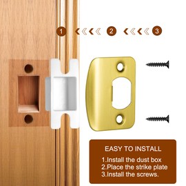 Newlaking Gold Door Strike Plate, Standard Strike Plate Repair Kit with Wood Dowels, Door Lock Latch Reinforcement for Home, Satin Brass