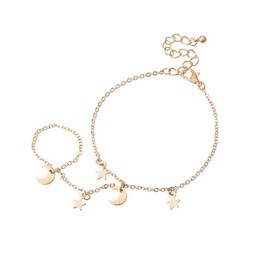 Inateannal Finger Ring Bracelet for Women Star Moon Charm Hand Chain Minimalist Slave Bracelet Hand Harness Party Prom Jewelry Gifts