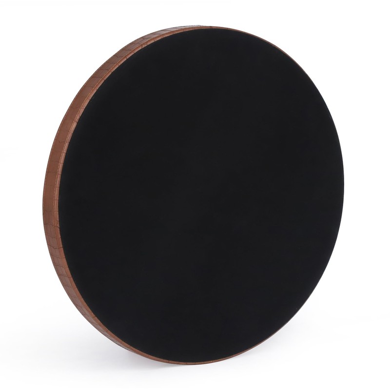 HofferRuffer Round Serving Tray 20'', Elegant Faux Leather Circle Ottoman