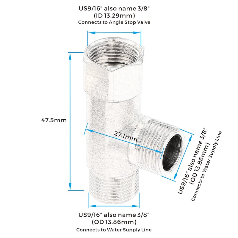 Stanweemix Bass 3/8 Compression Tee Valve Adapter - 3 Way,