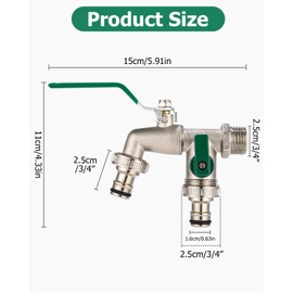 FAOKZE Double Outlet Tap, 3/4 Inch, Garden Tap with 2 x 3/4 Inch, Premium Frost-Proof Double Garden Tap Outdoor, for Garden, Household, Industrial (Green)