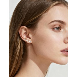 Pearl Stud Earrings set for Women, 316 Surgical Steel Hypoallergenic White Faux Simulated Pearl Earrings, Elegant Gift Box, 5 Sizes Mixed, Pack of 15 Pairs (3/4/5/6/8mm)