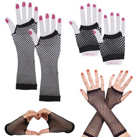 DBOO Fishnet Gloves 2 Pairs Long & Short Fingerless Fishnet Gloves Net Mesh Gloves Stretchy Mesh Retro Gloves 0s Fancy Dress Costume Party Supplies