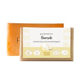 puremetics Haarseife 'Zitrone Vanille' | Festes Shampoo | Natürliche Bio Seife Haare