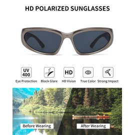 SOAR&EAGLE Y2K 3Pack Polarized sunglasses Wrap Around Men's Women's sunglasses Fashion Sport Shades Sun Glasses (Silver framed gray flakes, Black framed gray flakes，Coffee frame gray sheet)