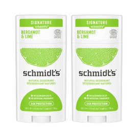 Schmidt's Aluminum Free Natural Deodorant Bergamot & Lime 2 count For Women and Men, with 24 Hour Odor Protection, Certified Cruelty Free, Vegan Deodorant, 2.65 oz