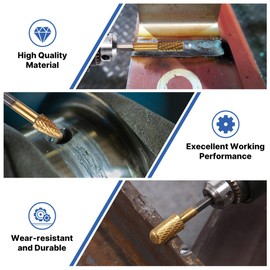 HUHAO Carbide Burr Set 1/4" Shank – 5 Pcs Double Cut Die Grinder Bits for Milling, Carving, Engraving, Deburring, Drilling, Hard Wood and Metals – Tungsten Carbide Drill Bit Set for Rotary Tools