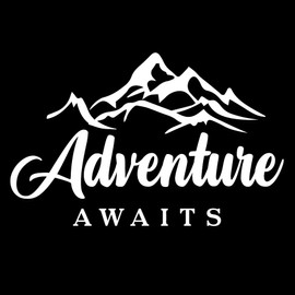 Adventure Awaits Mountain Travel Car Stickers - Waterproof Decal Use as Caravan Accessories, Suitcase Decorations - Caravan Gifts - Laptops, Vans, Mirrors (White, 17cm x 11cm (6.7" x 4.3"))