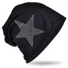 Jersey Slouch Beanie Long Hat Star with Rhinestone Star Appliqué,