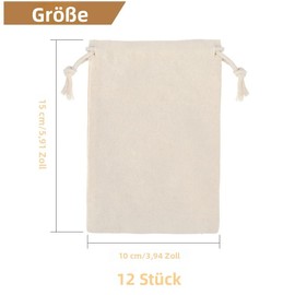 Cotton Small Bags with Drawstring, Pack of 12 - Cotton Bags 10 x 15 cm - Gift Bags Cotton Bag Small - Cotton Bag for Jewellery, Wedding, Christmas