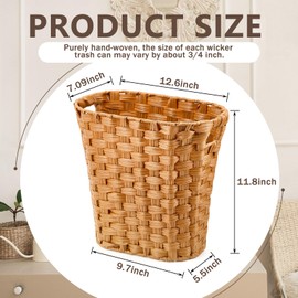 Ziliny 2 Pcs Wicker Trash Can with 50 Small Trash Bag Wicker Waste Woven Basket with Handles Clear Multi Use Garbage Bags for Bathroom Kitchen Bedroom