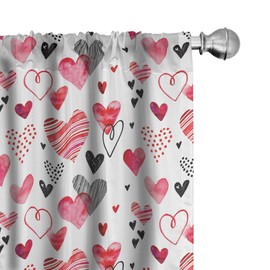 Ambesonne Valentine Window Curtains Pack of 2, Different Types of Heart Shapes Romance Love Watercolor Striped Art, Lightweight Set with Rod Pocket, 4 Panels of - 28" x 95", Black White Pale Pink